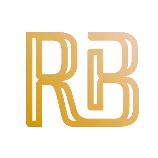 Rama Build large favicon icon with the letters "R" and "B" in gold stylized text.